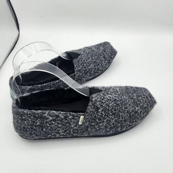 Toms Alpargata Charcoal Gray Black Sweater Fur Inside Leather Sole Shoe 8.5 - Picture 4 of 8